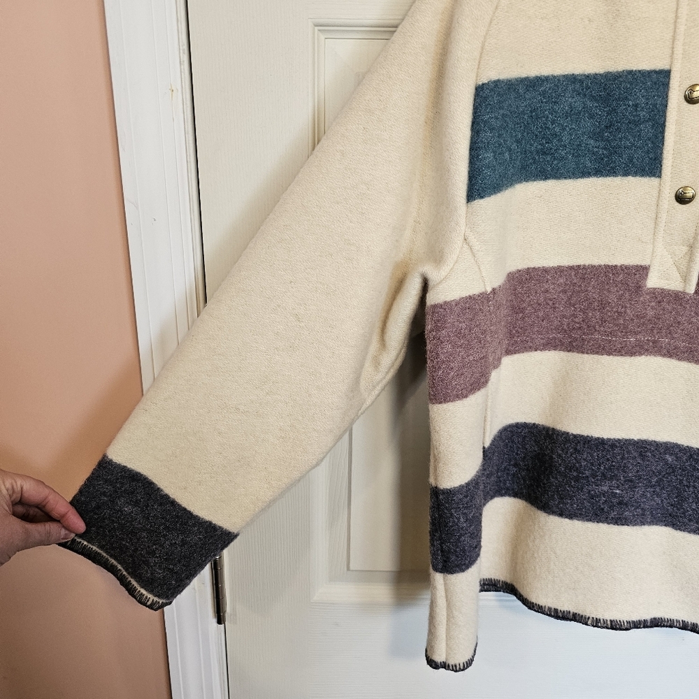 Woolrich 80s Vintage Striped Wool Lab Pullover Cream Ivory Sweater - Picture 5 of 7